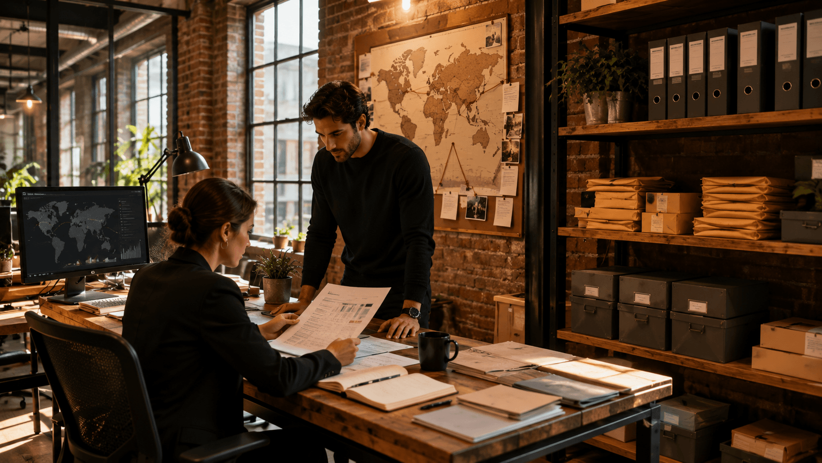 Dynamic Works team reviewing an international project at a working desk