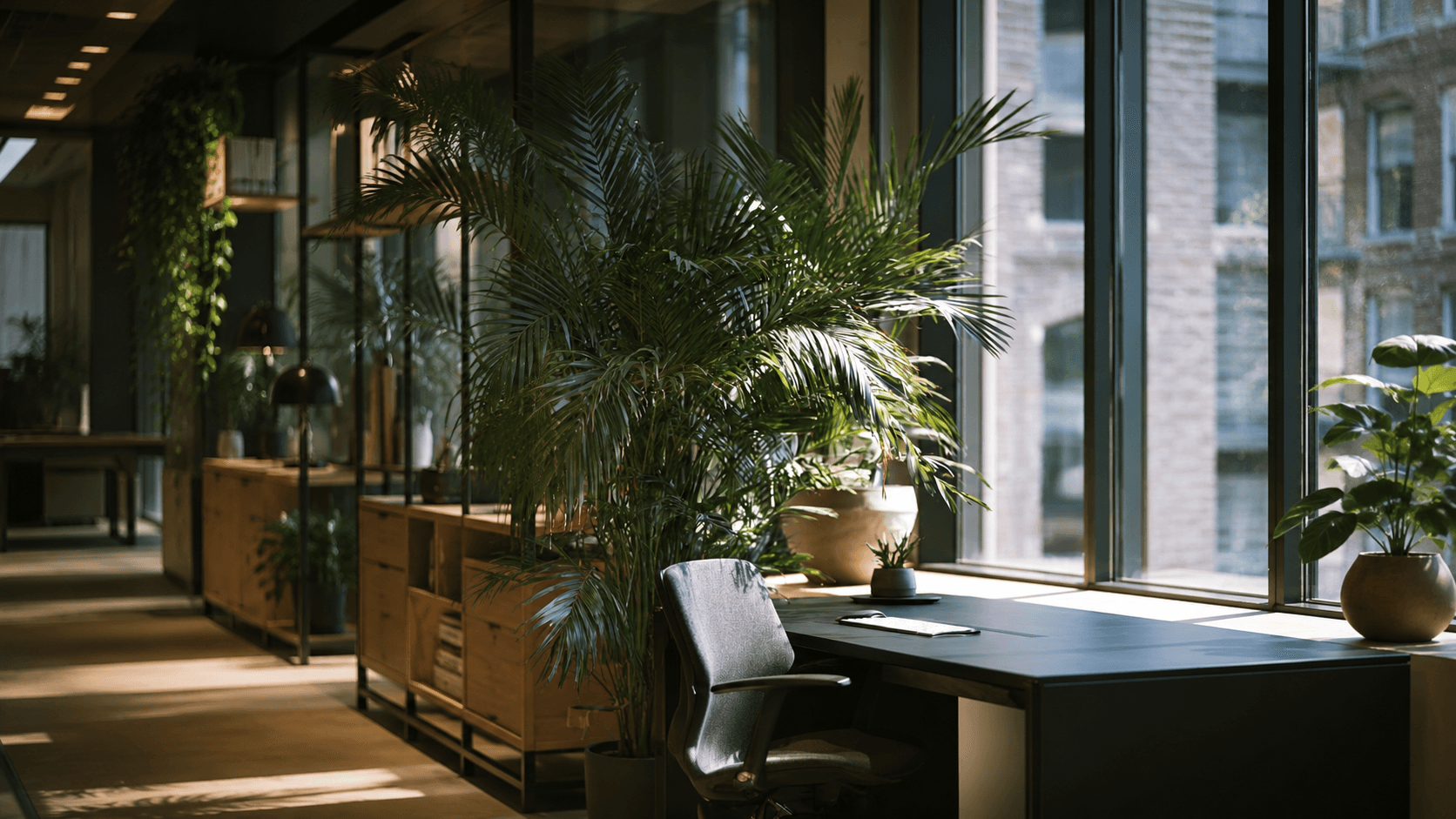 Quiet office workspace by a window